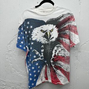 90s AOP Bald Eagle American Flag Red White  Blue Shirt